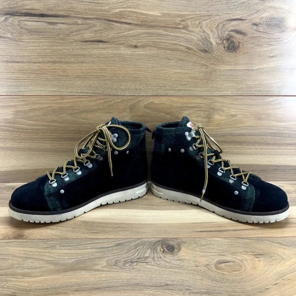 Scotch &‎ Soda Mens Hiking Boots Wool Suede Size 7.5 Black Green Plaid